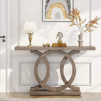 Vintage Console Table with Geometric Base Wooden Hallway Table