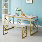 VECELO 3-pieces Dining Table with Bench, Dinning Room Table Set for 4-6, Kitchen Table with 2 Benches Dining Table Set