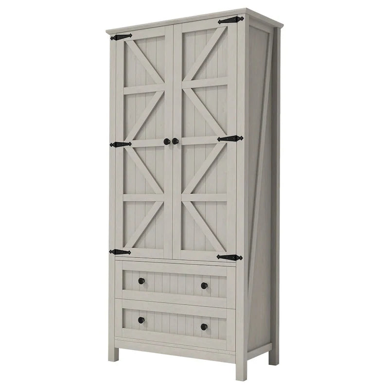 64 Farmhouse Tall Kitchen Pantry Storage Cabinet with 2 Drawers & Doors
