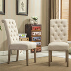 5 Piece Dining Table Set, Wooden Kitchen Furniture Set, Round Table with Cross-Buck Pedestal Base and 4 Tufted Chairs