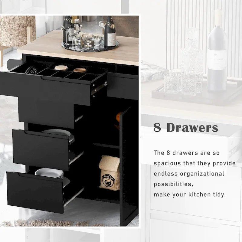 53 in. W Kitchen Island with Countertop and Drawers - N/A
