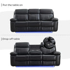 Power Reclining Sofa with Wireless Charger,Reading Light,LED Light for Living Room,Faux Leather,AC/USB Port,Cup Holder,Black