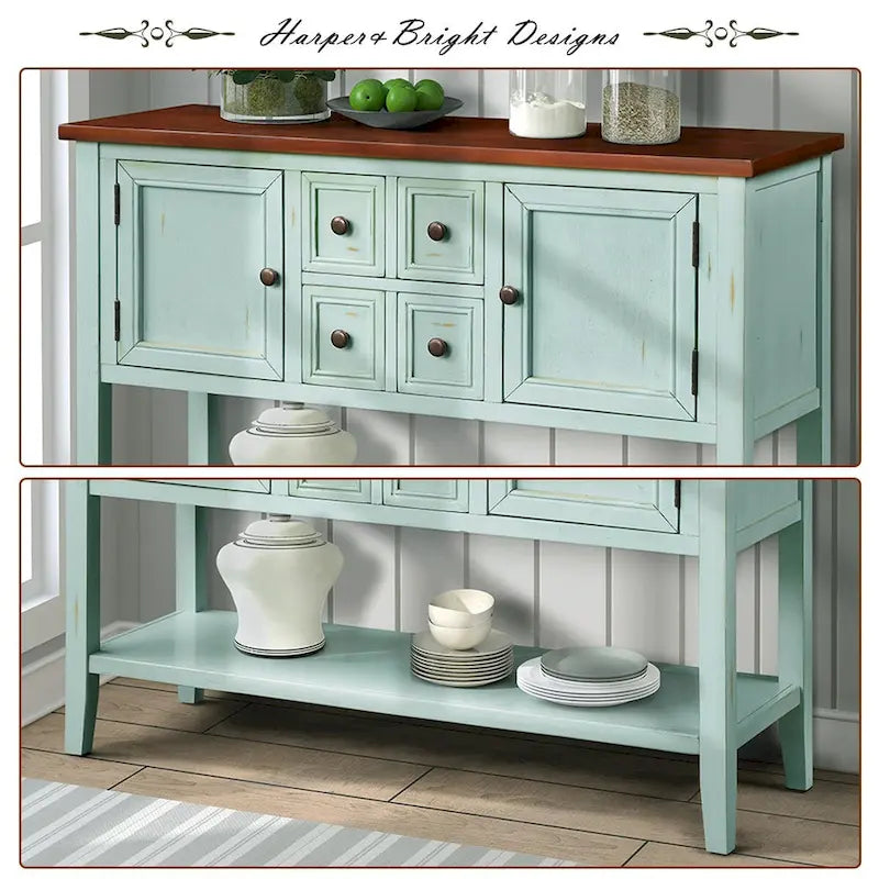 Retro Style Buffet Sideboard Wood Console Table with Bottom Shelf, Easy Assemble, for Living Room, Kitchen, Entryway