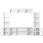 Entertainment Wall Unit with Bridge, Tempered Glass Doors for TVs Up to 70