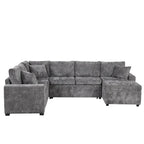 Chenille Sectional Sofa Pull-out Sofa Bed, L-Shape Sleeper Sofa with Storage Ottoman, 3 Pillows and Charging Devices