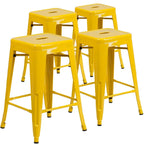 4 Pack 24 H Backless Metal Indoor-Outdoor Counter Height Stool w/Square Seat