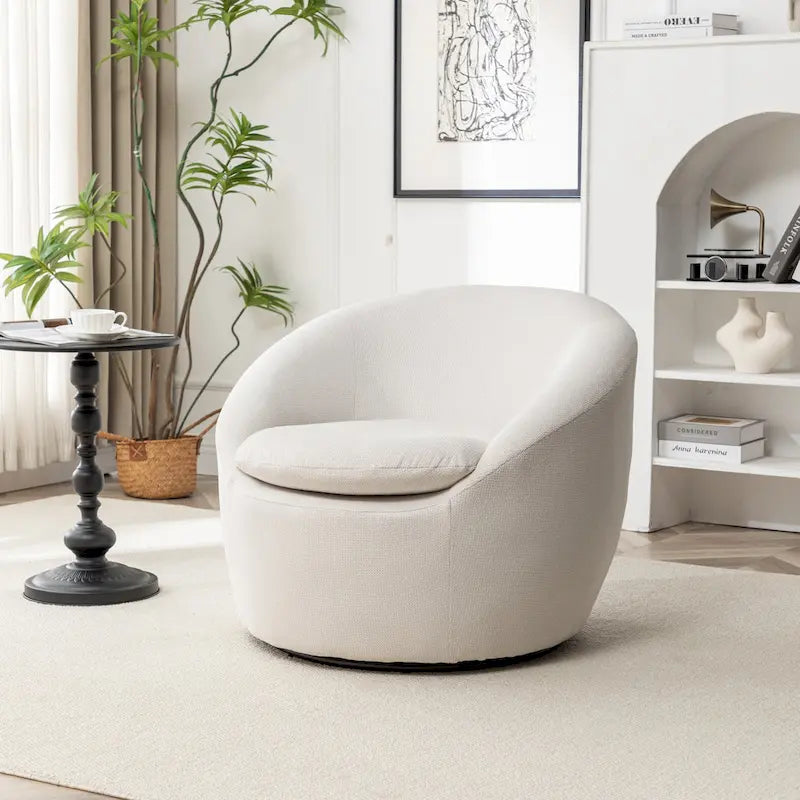 Swivel Barrel Chair - 360掳 Rotation - Boucle Fabric