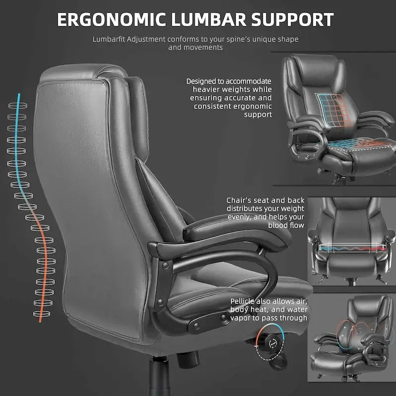 Bossin Big and Tall Executive Office Chair,500LBS Adjustable Lumbar Support Ergonomic Chair with High Back PU Leather Computer