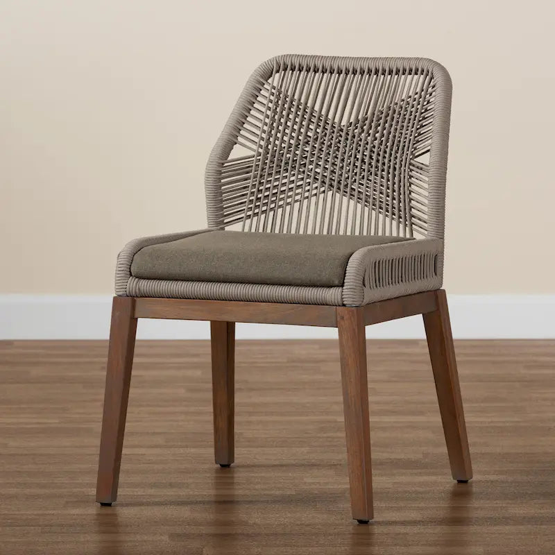 Modern Transitional-Style Rope-Woven Mahogany Dining Chair 鈥?Gray