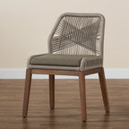 Modern Transitional-Style Rope-Woven Mahogany Dining Chair 鈥?Gray