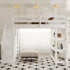 Full/Twin Loft Bed with Storage Stairs - Shelves, Wardrobe & LED Light, Space-Saving Design