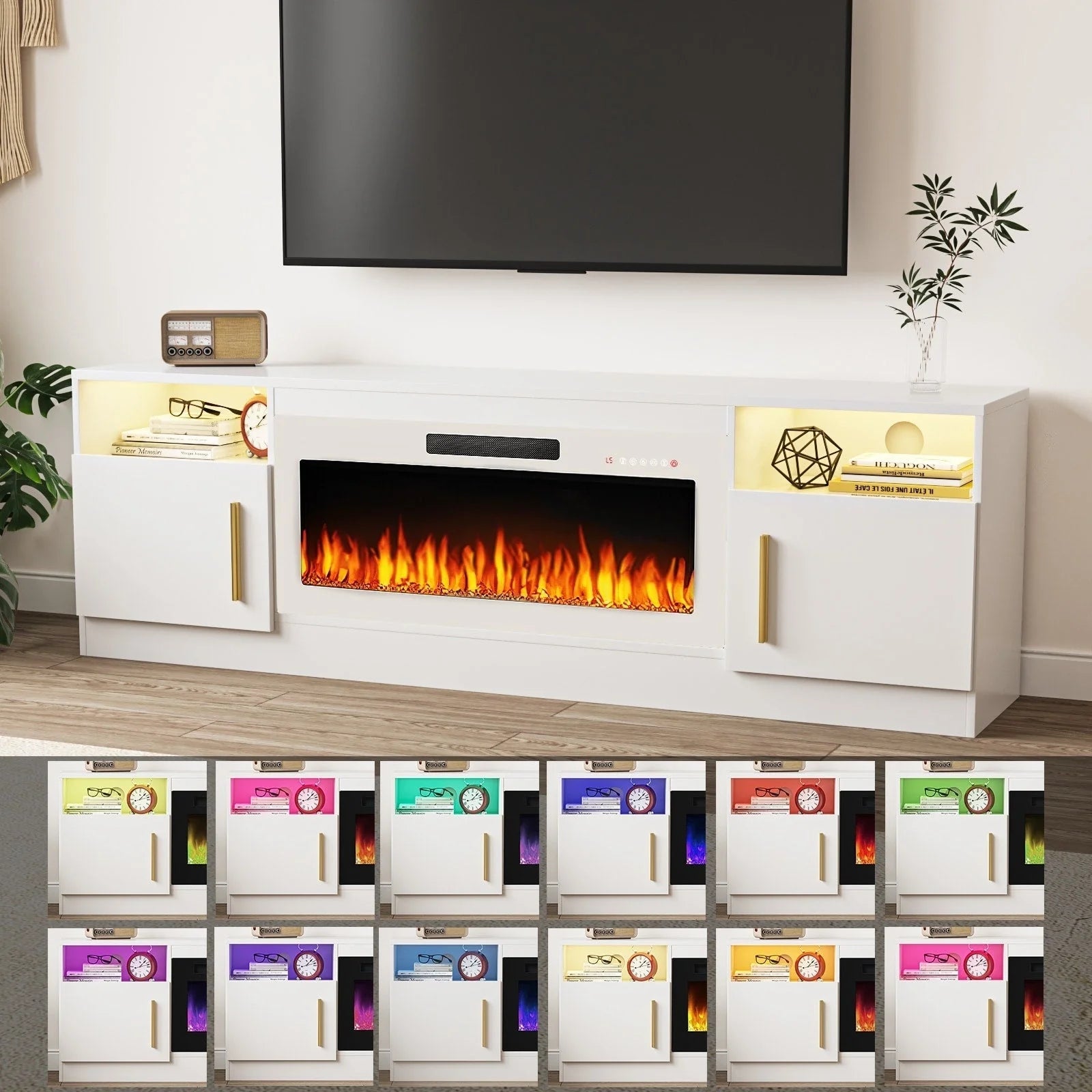 Bossin 70 Fireplace TV Stand with 36 Electric Fireplace, TV Stand for TVs Up to 80, 16 Colors LED Lights/Entertainment Center