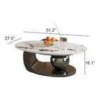 51 Modern Pandora Oval Coffee Table with Glossy Sintered stone top, Luxury Coffee Table, Stainless Steel Legs for Livingroom