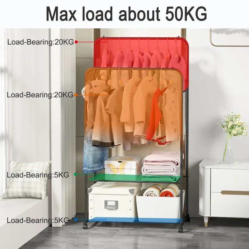Rolling Garment Rack Clothes Metal Stand Shelf
