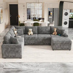 Chenille Sectional Sofa Pull-out Sofa Bed, L-Shape Sleeper Sofa with Storage Ottoman, 3 Pillows and Charging Devices