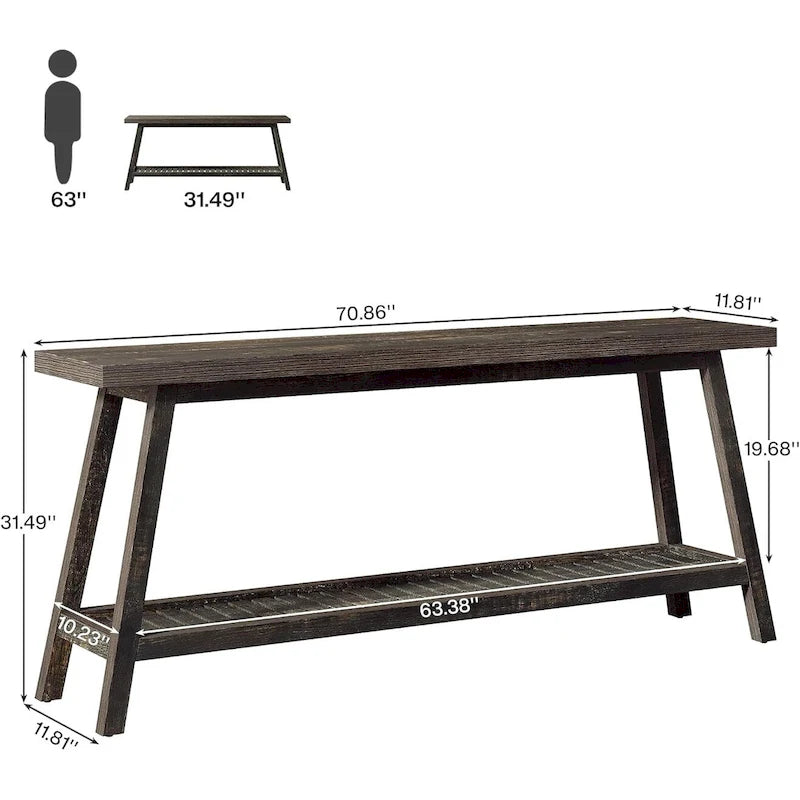 70.9 Inches Farmhouse Console Entryway Table 2 Tiers Narrow Long Behind Couch Sofa Table