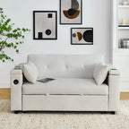 54 Pull-Out Sleeper Sofa Bed, 2 Seat Recliner Sofa Bed with Storage, Lumbar Pillow, USB Power Outlet