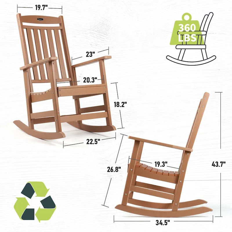 Vrakae All Weather Outdoor High Back Rocking Chair Set of 2