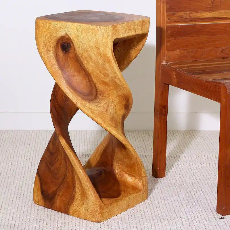 Haussmann Wood Double Twist Stool Table 12 in SQ x 26 in H Oak Oil - 12  x 12  x 26