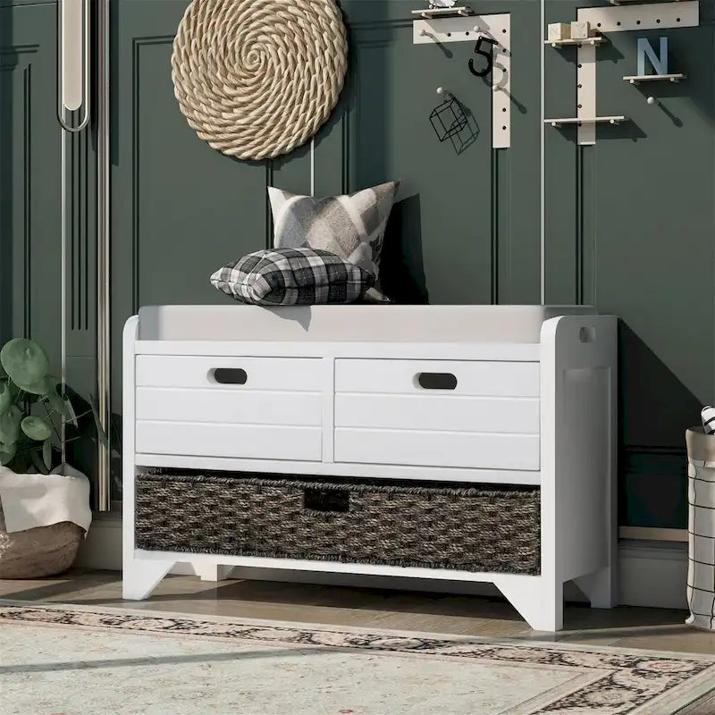 Wood Storage Bench with 2 Woven Baskets by Harper&Bright Designs