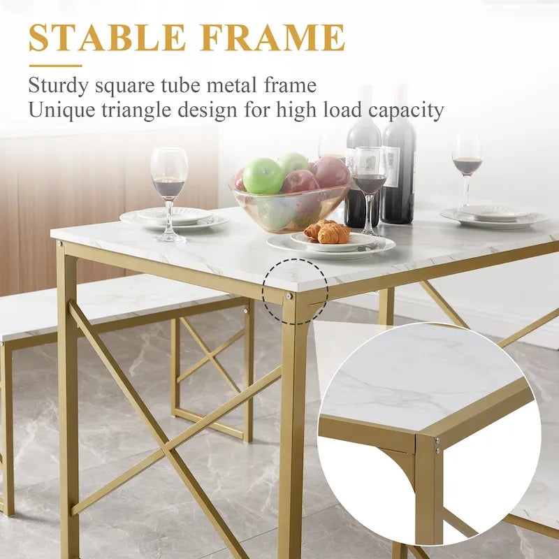 VECELO 3-pieces Dining Table with Bench, Dinning Room Table Set for 4-6, Kitchen Table with 2 Benches Dining Table Set