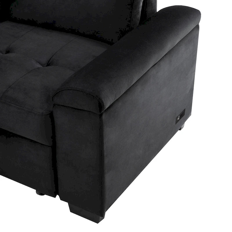 84.75 L-Shaped 5-Seat Sleeper Sectional Sofa with Storage Ottoman, Hidden Arm Storage, and USB Charging for Living Room