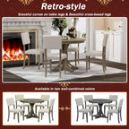 Taupe Retro 5-Piece Wooden Dining Table Set with Curved Trestle Table & 4 Chairs