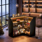 L-Shaped Bar Cabinet with Stemware Racks for Home Pub