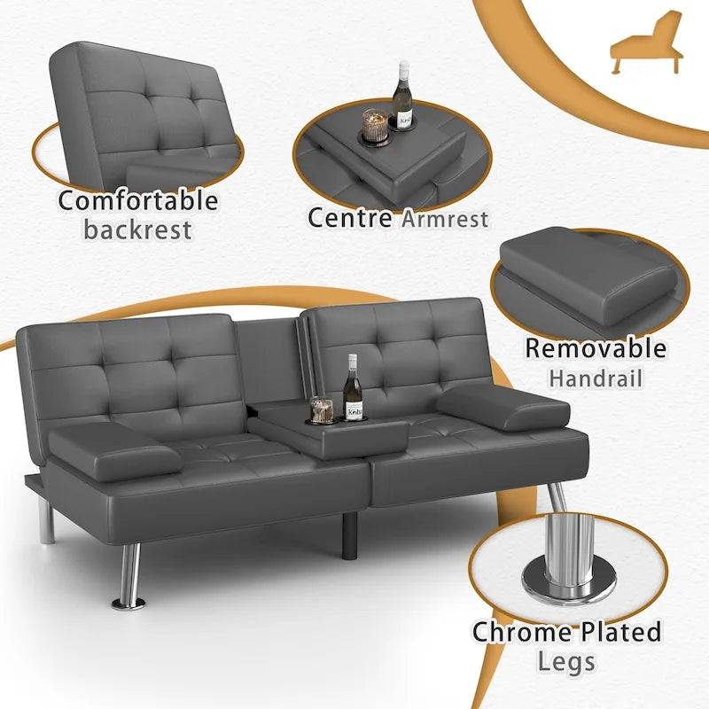Homall Futon Sofa Bed Convertible Lounge Couch Sofa with Cupholders & Pillows