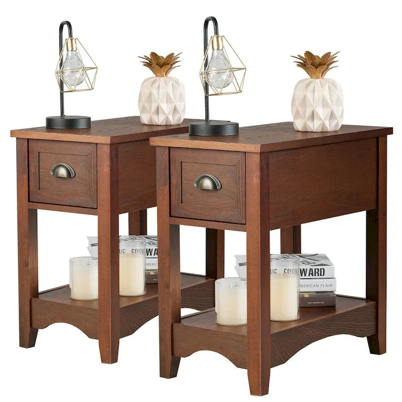 Gymax Set of 2 Contemporary Side End Table Compact Table w/ Drawer - 13  X 22  X 23  (L X W X H)