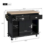 Kitchen Cart with Rubber wood Drop-Leaf Countertop, Concealed sliding barn door adjustable height,Kitchen Island on 4 Wheels