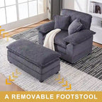 56.9 W Oversized Chair with Ottoman, Reading Chair for Bedroom, Lazy Sofa Bed, Modern Over Sized Single Recliner Couch