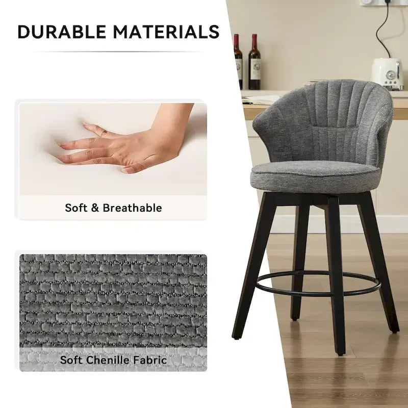 Swivel Bar Stools Set of 2, Upholstered Dining Room Chairs with Wide Backrest, Counter Height Chair with Metal Legs