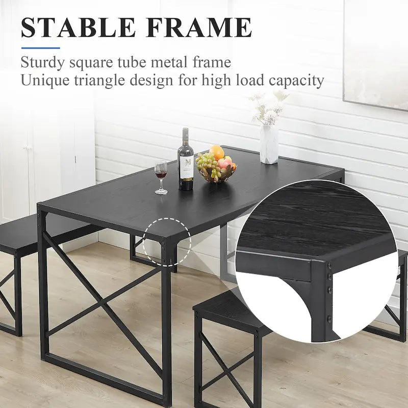 VECELO 3-pieces Dining Table with Bench, Dinning Room Table Set for 4-6, Kitchen Table with 2 Benches Dining Table Set