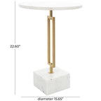 Marble Geometric Side End Accent Table with Gold Metal Rectangular Stand - White - Roche River Decor