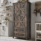 64 Farmhouse Tall Kitchen Pantry Storage Cabinet with 2 Drawers & Doors
