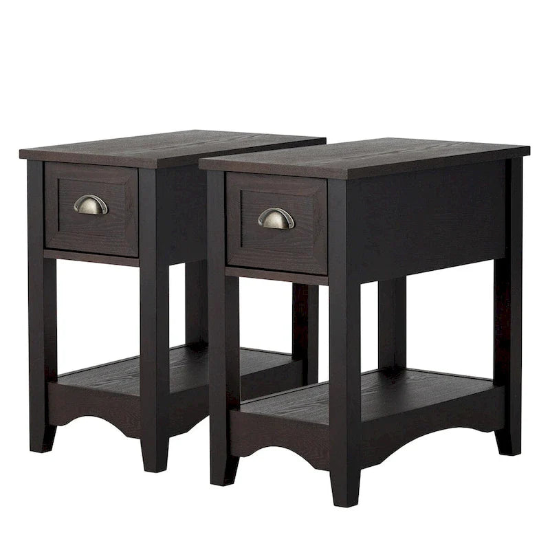 Gymax Set of 2 Contemporary Side End Table Compact Table w/ Drawer - 13  X 22  X 23  (L X W X H)