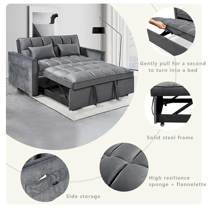 Modern Velvet Futon Loveseat with Reclining Backrest & Pockets, Seats 2 鈥?Dark Gray / Light Gray / Blue / Black