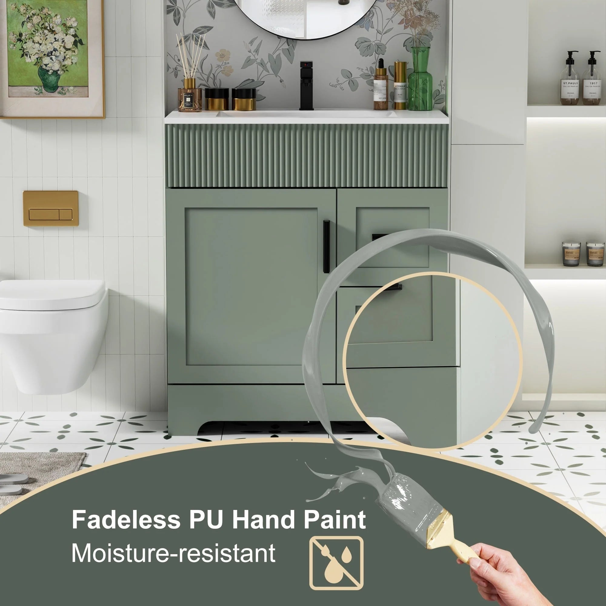 Wavy Line 30/36/48 Bathroom Vanity Set with Sink & Faucet