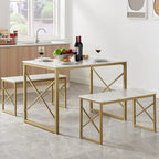 VECELO 3-pieces Dining Table with Bench, Dinning Room Table Set for 4-6, Kitchen Table with 2 Benches Dining Table Set