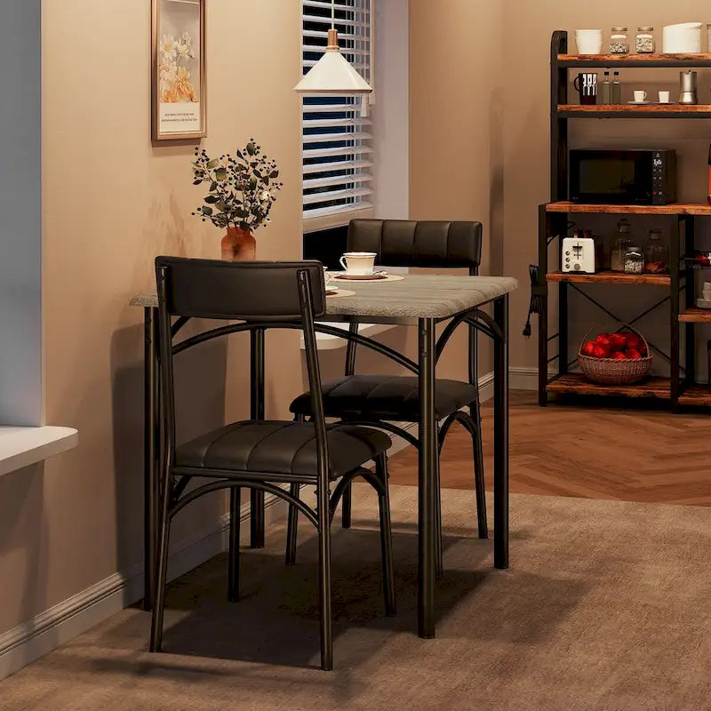 Dining Table Set for 2, Kitchen Table with Upholstered Chairs for 2