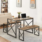 VECELO 3-pieces Dining Table with Bench, Dinning Room Table Set for 4-6, Kitchen Table with 2 Benches Dining Table Set