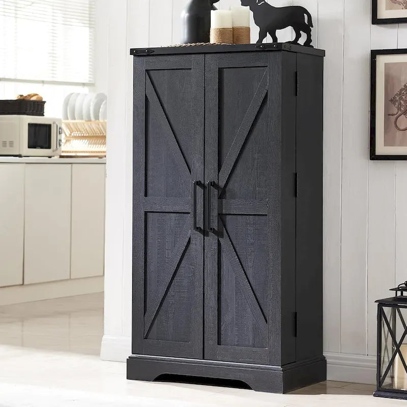 47 Farmhouse Kitchen Pantry, Storage Cabinet with Barn Doors - N/A
