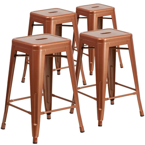 4 Pack 24 H Backless Metal Indoor-Outdoor Counter Height Stool w/Square Seat
