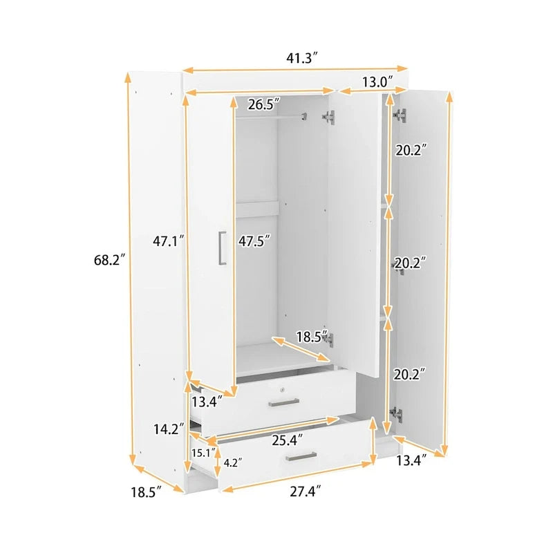 3-Door Wardrobe with 2 Drawers