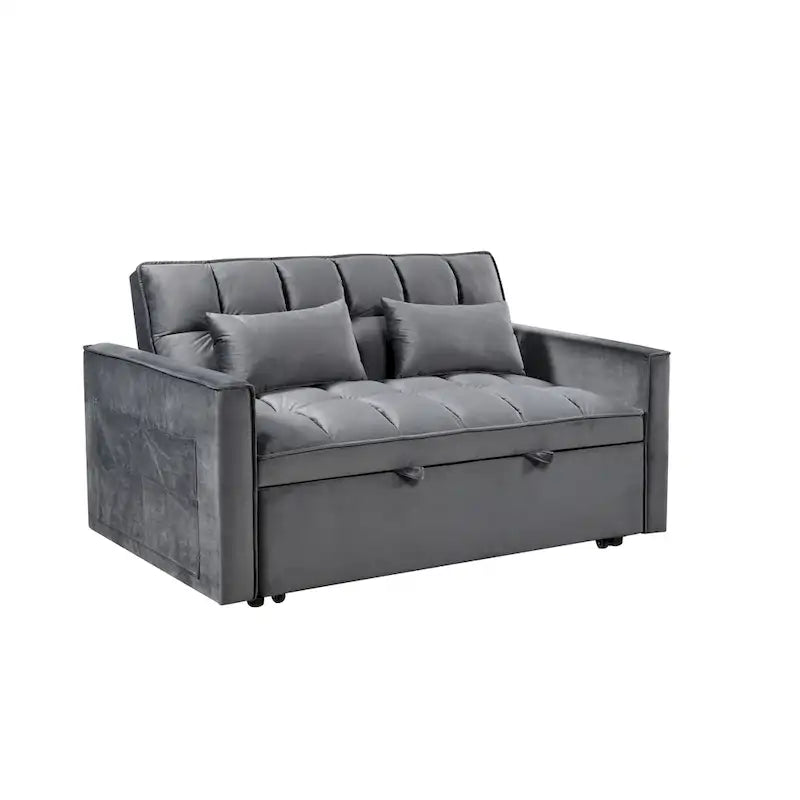 Modern Velvet Futon Loveseat with Reclining Backrest & Pockets, Seats 2 鈥?Dark Gray / Light Gray / Blue / Black
