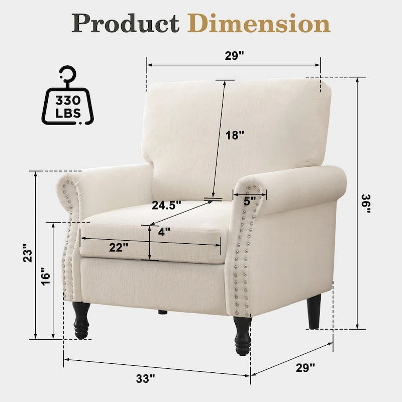 Modern Upholstered Armchair Nailhead Trim Accent Chair with Wood Legs