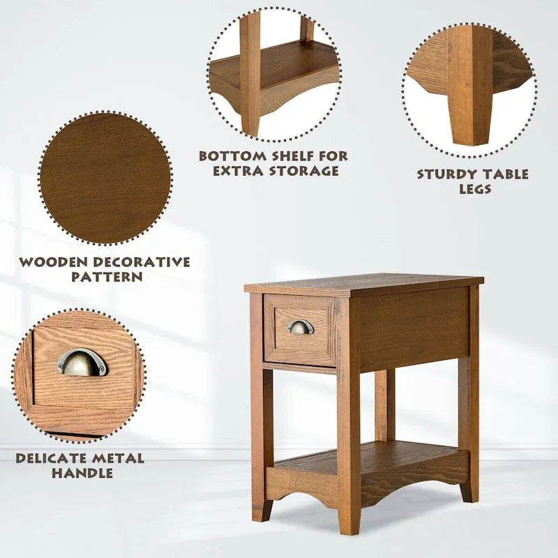 Gymax Set of 2 Contemporary Side End Table Compact Table w/ Drawer - 13  X 22  X 23  (L X W X H)