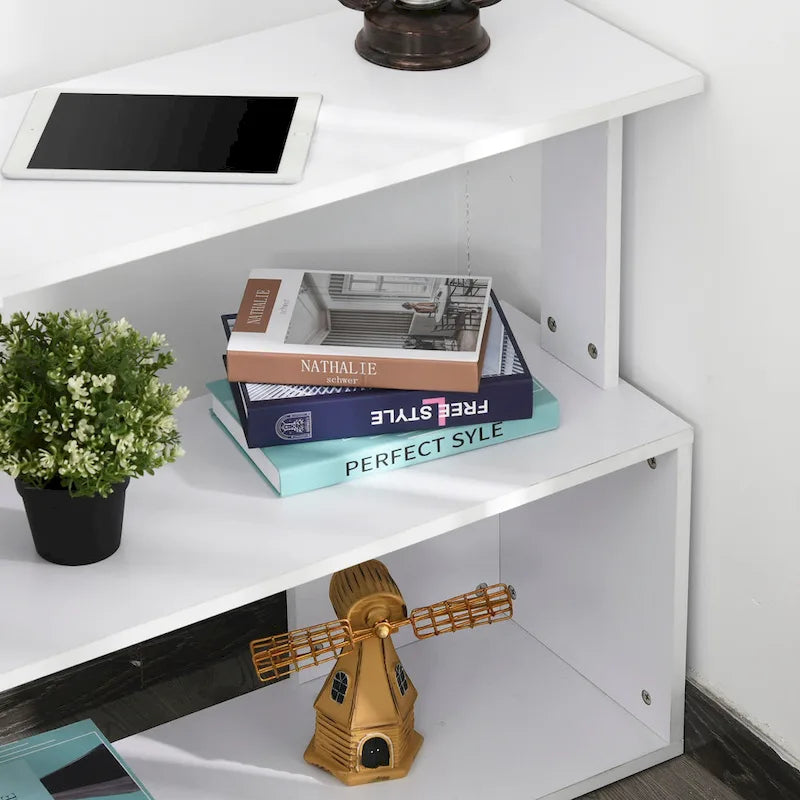 HOMCOM 360 Rotating L-Shaped Corner Desk: White, with Storage Shelves