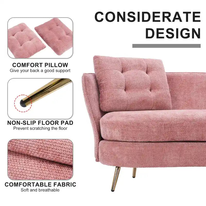 Velvet Loveseat Sofa with Golden Metal Legs for Living Room